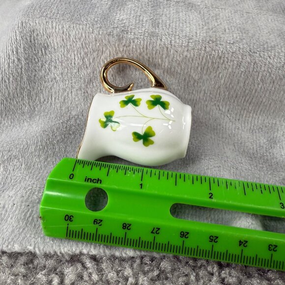 Shamrock Clover Pattern MINIATURE Creamer Cup & Saucer Set Gold Tone Trim - Picture 10 of 16